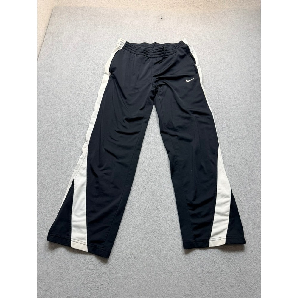 Nike Mens Black White Stripe Athletic Track Pants Zipper Pockets